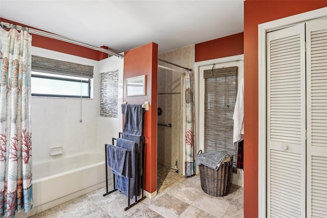 bathroom with shower / bathtub combination with curtain