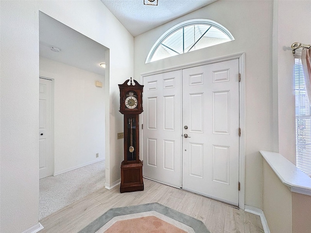 8447 Pavilion Dr, Hudson, FL 34667 - foyer with light wood-style flooring, baseboards, and a textured ceiling