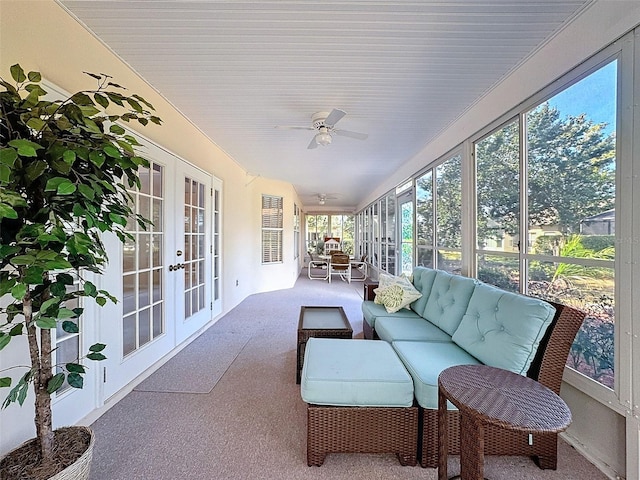 8447 Pavilion Dr, Hudson, FL 34667 - sunroom with french doors, a ceiling fan, and an outdoor living space