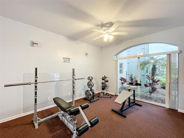 8447 Pavilion Dr, Hudson, FL 34667 - exercise area featuring baseboards and ceiling fan