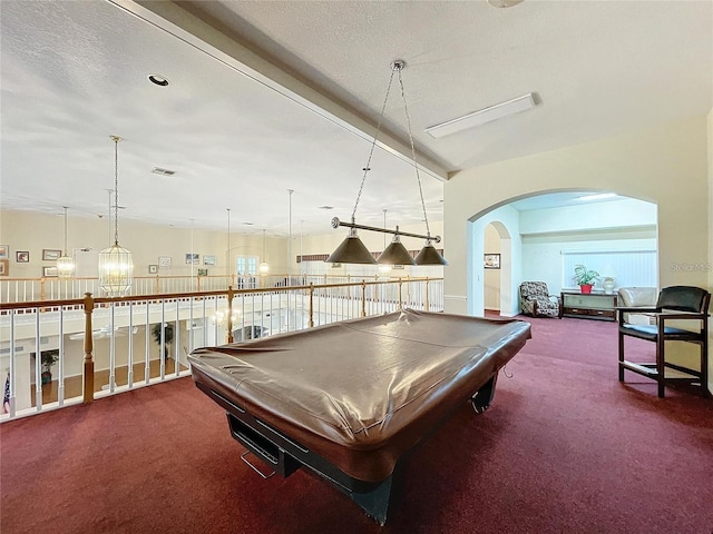 8447 Pavilion Dr, Hudson, FL 34667 - rec room with carpet floors, arched walkways, and billiards