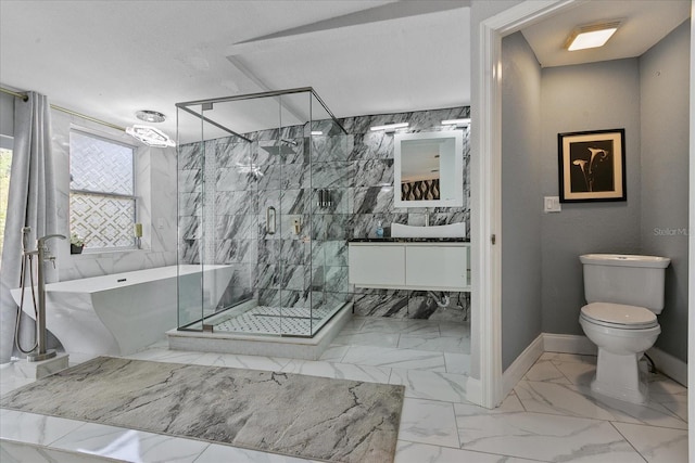 1101 N Betty Ln, Clearwater, FL 33755 - bathroom with vanity, a marble finish shower, marble finish flooring, and a soaking tub