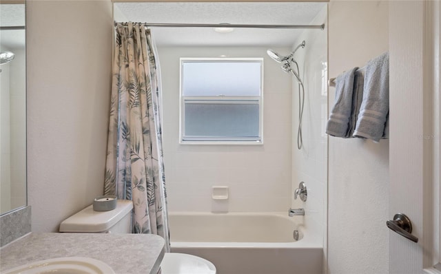 full bathroom featuring vanity, toilet, and shower / bath combo with shower curtain