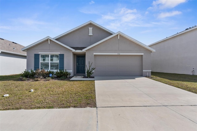 single story home with a garage and a front yard