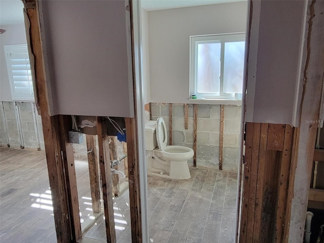 bathroom featuring wood-type flooring and toilet