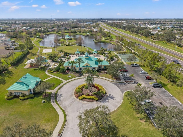 aerial view with a water view