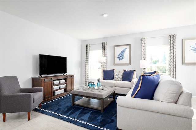 living room featuring tile patterned flooring