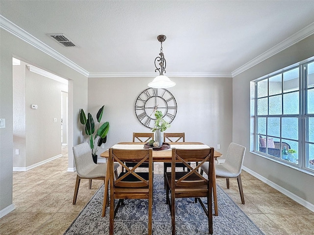 dining room with ornamental molding