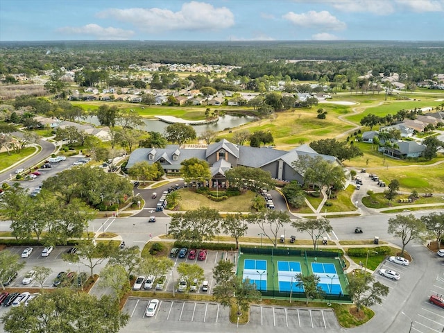 bird's eye view featuring a water view and a residential view