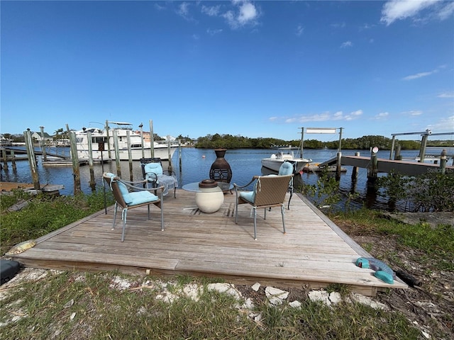 dock area with a water view