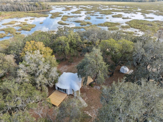 bird's eye view featuring a rural view and a water view