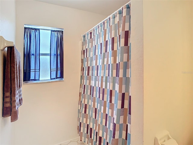 bathroom featuring a shower with curtain