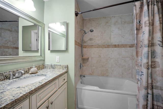 full bathroom featuring shower / bath combo and vanity