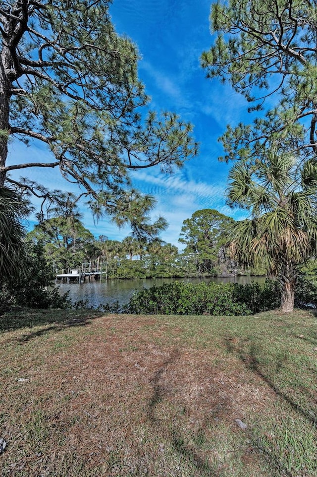 view of yard with a water view