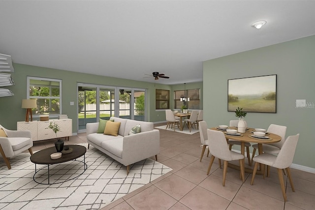 646 Riverside Dr, Tarpon Springs, FL 34689 - living area with light tile patterned floors and a ceiling fan