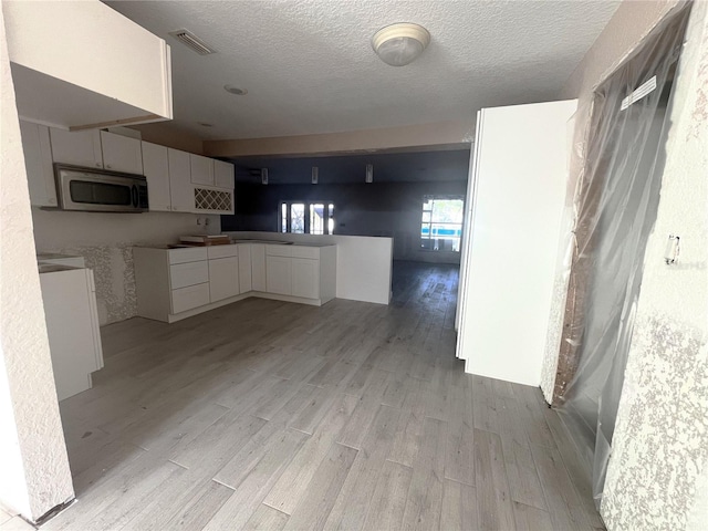 6228 Lonnie Lee Ln, Hudson, FL 34667 - kitchen featuring stainless steel microwave, light wood finished floors, white cabinets, and a textured ceiling