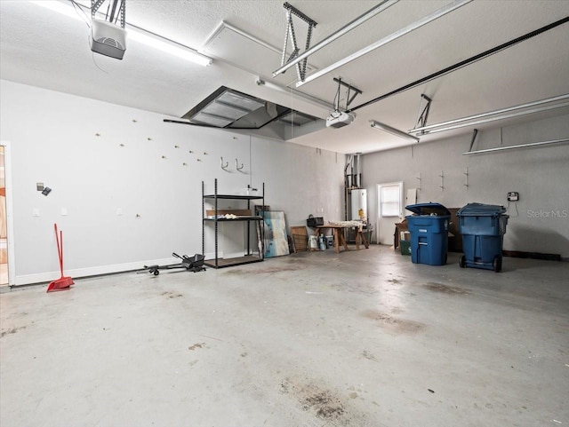 garage featuring a garage door opener and gas water heater