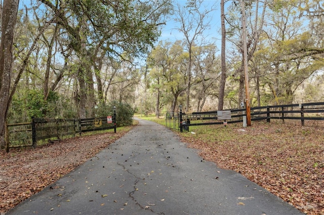 view of street with a gate and a gated entry