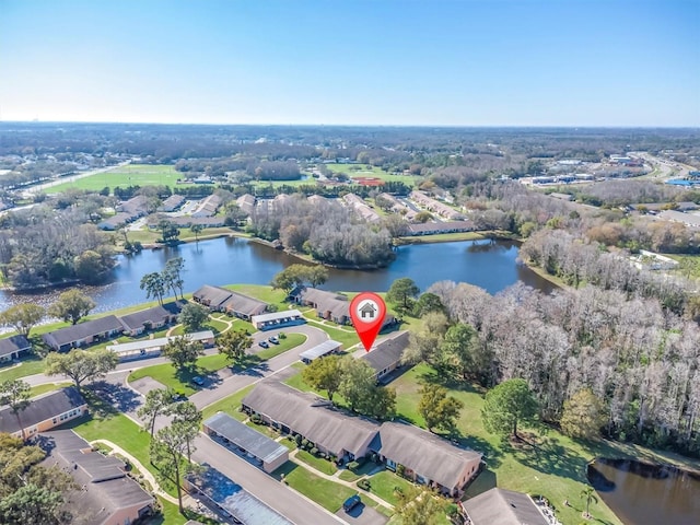 aerial view with a water view and a residential view