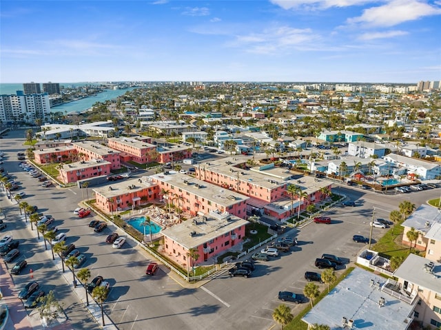 aerial view with a water view and a city view