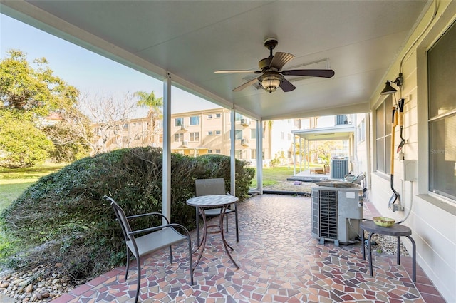 view of patio with a ceiling fan and central air condition unit