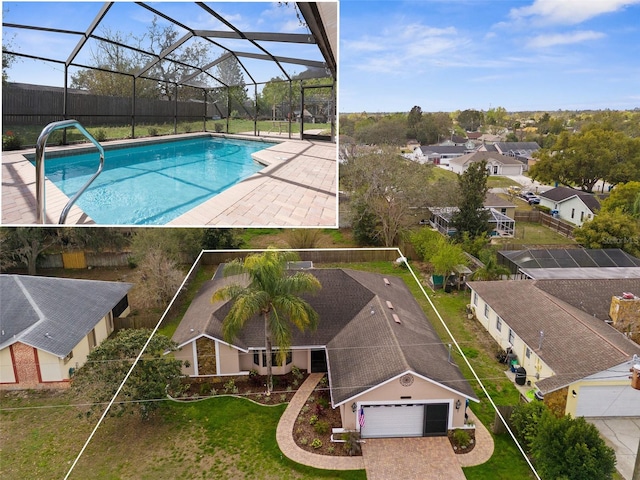 pool featuring a lanai and a yard