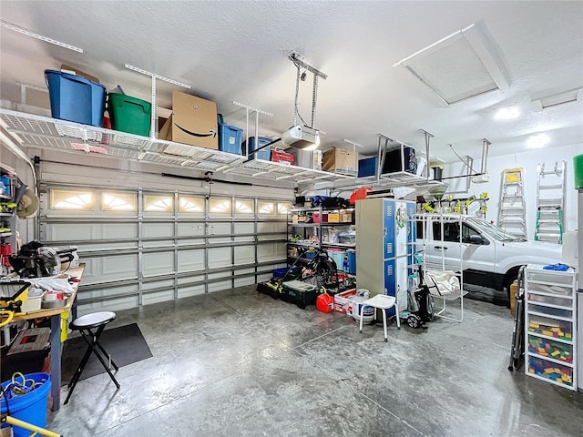 garage with a garage door opener