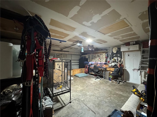 garage featuring a workshop area