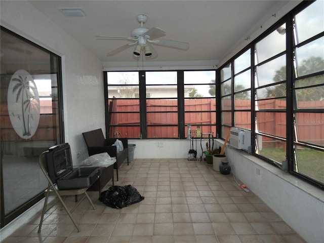 7308 Mako Dr, Hudson, FL 34667 - unfurnished sunroom featuring plenty of natural light, cooling unit, visible vents, and a ceiling fan
