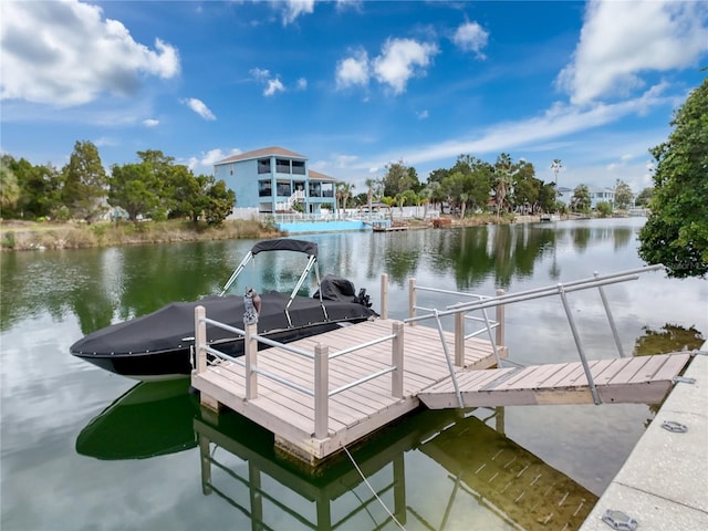 view of dock with a water view