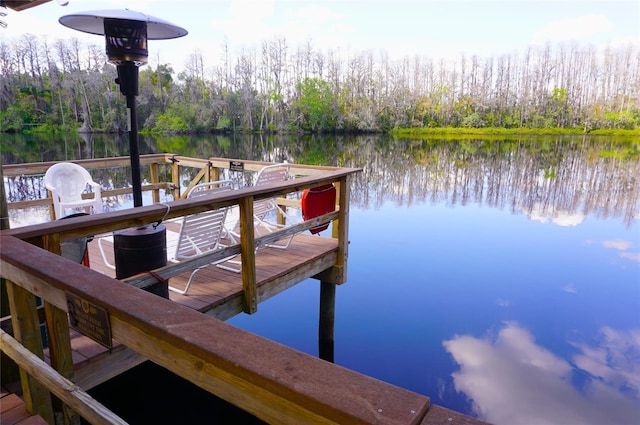 view of dock with a water view