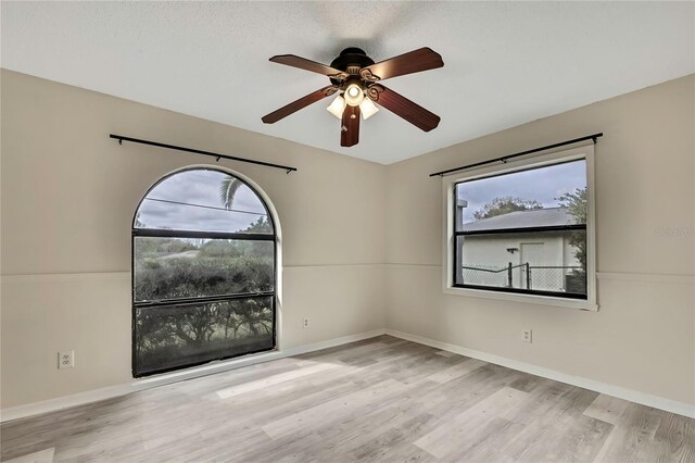 spare room featuring light wood-type flooring, plenty of natural light, and baseboards