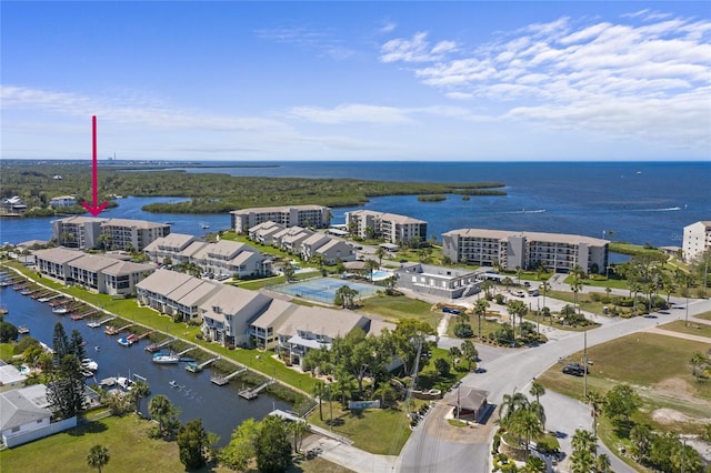 bird's eye view featuring a water view