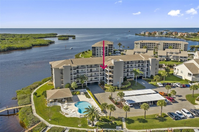 bird's eye view featuring a water view