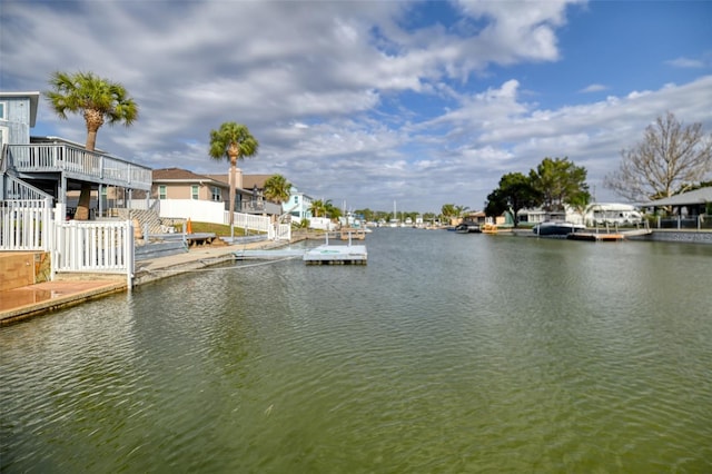 water view featuring a dock