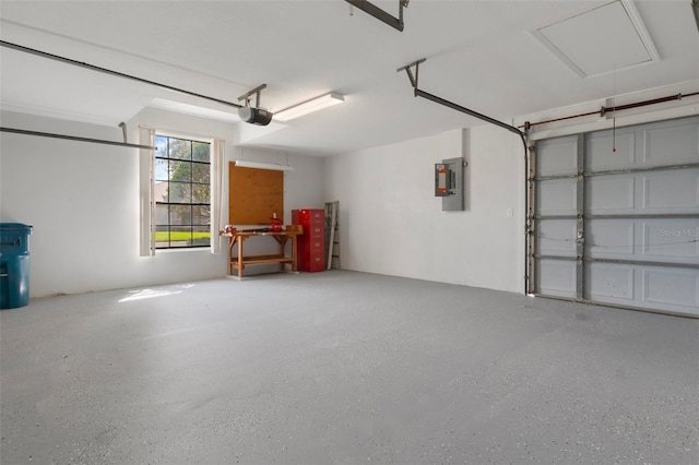 garage featuring a garage door opener and electric panel