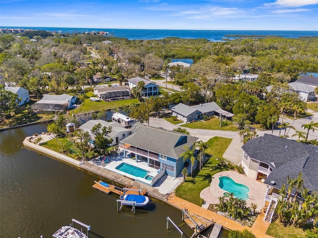 bird's eye view featuring a water view