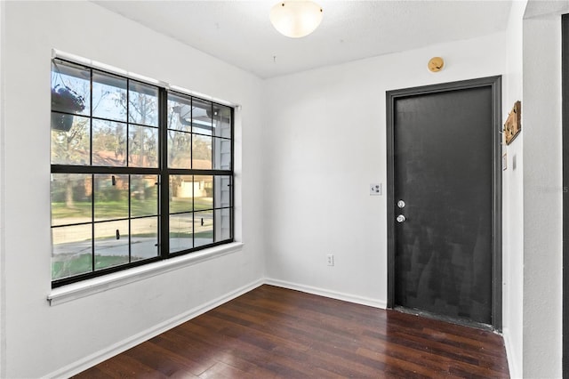 empty room with a healthy amount of sunlight, baseboards, and wood finished floors