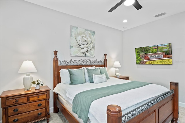 3130 Forsythia Dr, Odessa, FL 33556 - carpeted bedroom with baseboards, ceiling fan, and recessed lighting