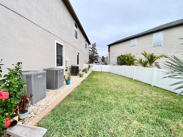 view of yard featuring a fenced backyard and cooling unit