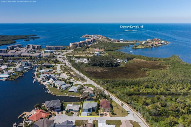 aerial view with a water view