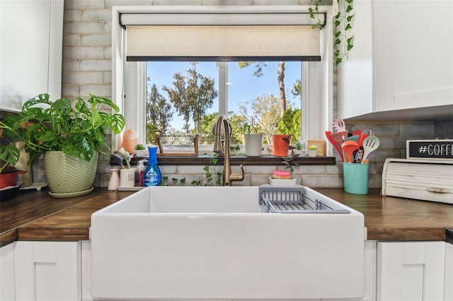 kitchen featuring plenty of natural light, white cabinetry, and a sink