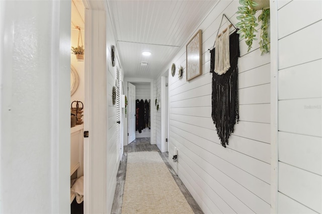 corridor with wooden walls