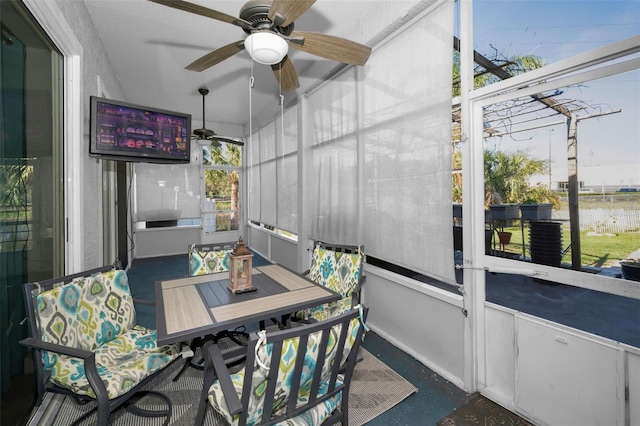 sunroom / solarium with a ceiling fan