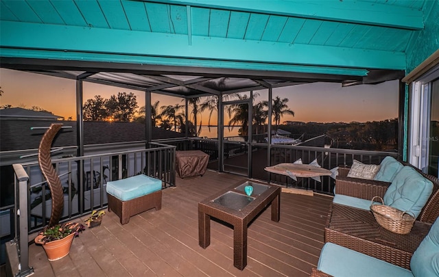 view of patio terrace at dusk