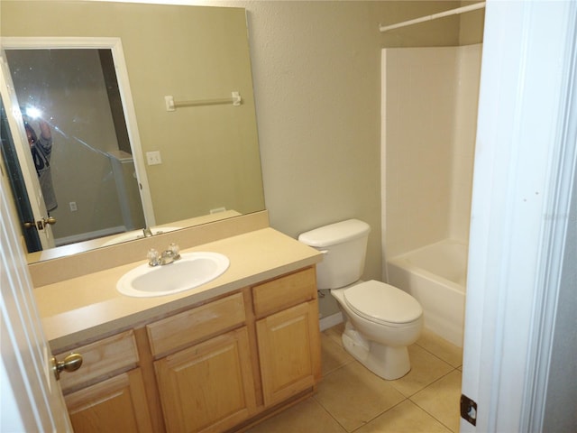 full bath with toilet, tile patterned flooring, shower / bathing tub combination, and vanity