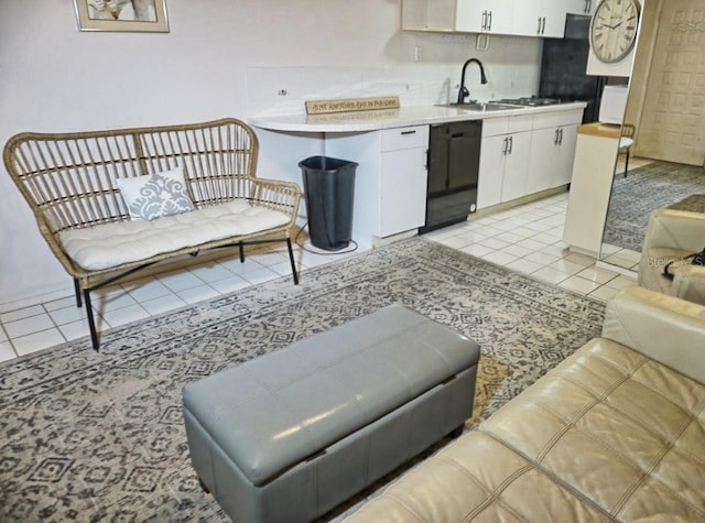 living area featuring light tile patterned flooring