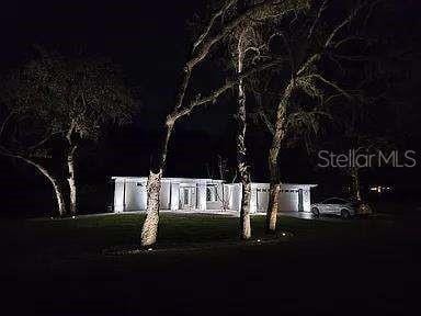 view of yard at night