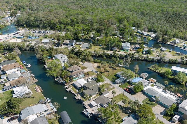 aerial view with a water view and a residential view