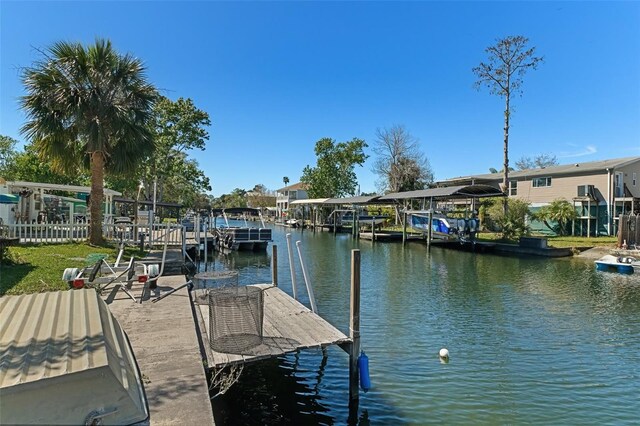 view of dock with a water view